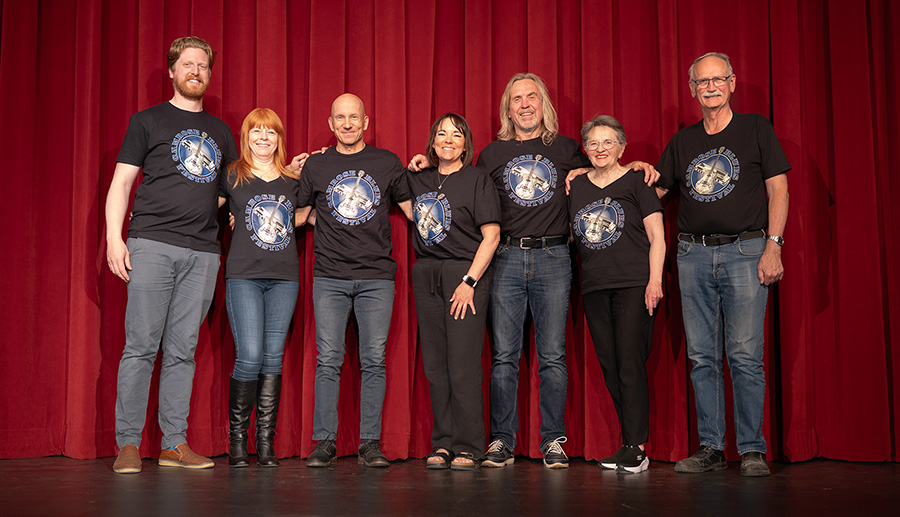 Camrose Blues Festival Committee - Left to Right: Elliot Harder (Bailey Theatre Manager), Jane Cherry, Robert Renman, Kelly Olafson, John Person, Barb Stroh, David Roth. Not in photo: Chris Rebus, and Jan Nowakowski